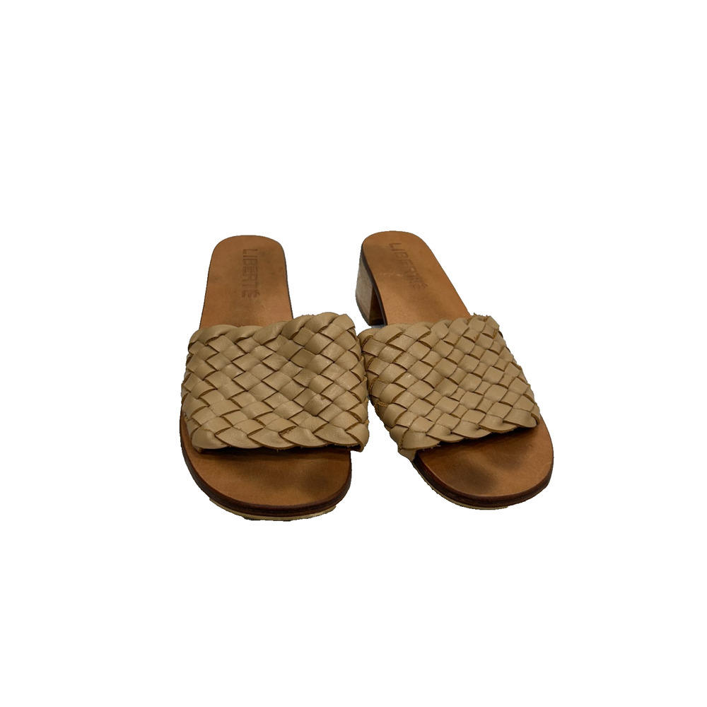 Liberté‎ Santorini Womens Brown Woven Leather Mules Wooden Heel Sandals Size 9